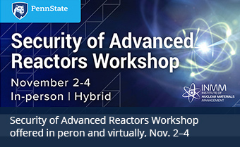 An informational slide that says, in part, Security of Advanced Reactors Workshop, Nov. 2-4, In-person and hybrid