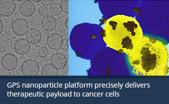two images side by side, both of nanoparticles at different points in the therapeutic process